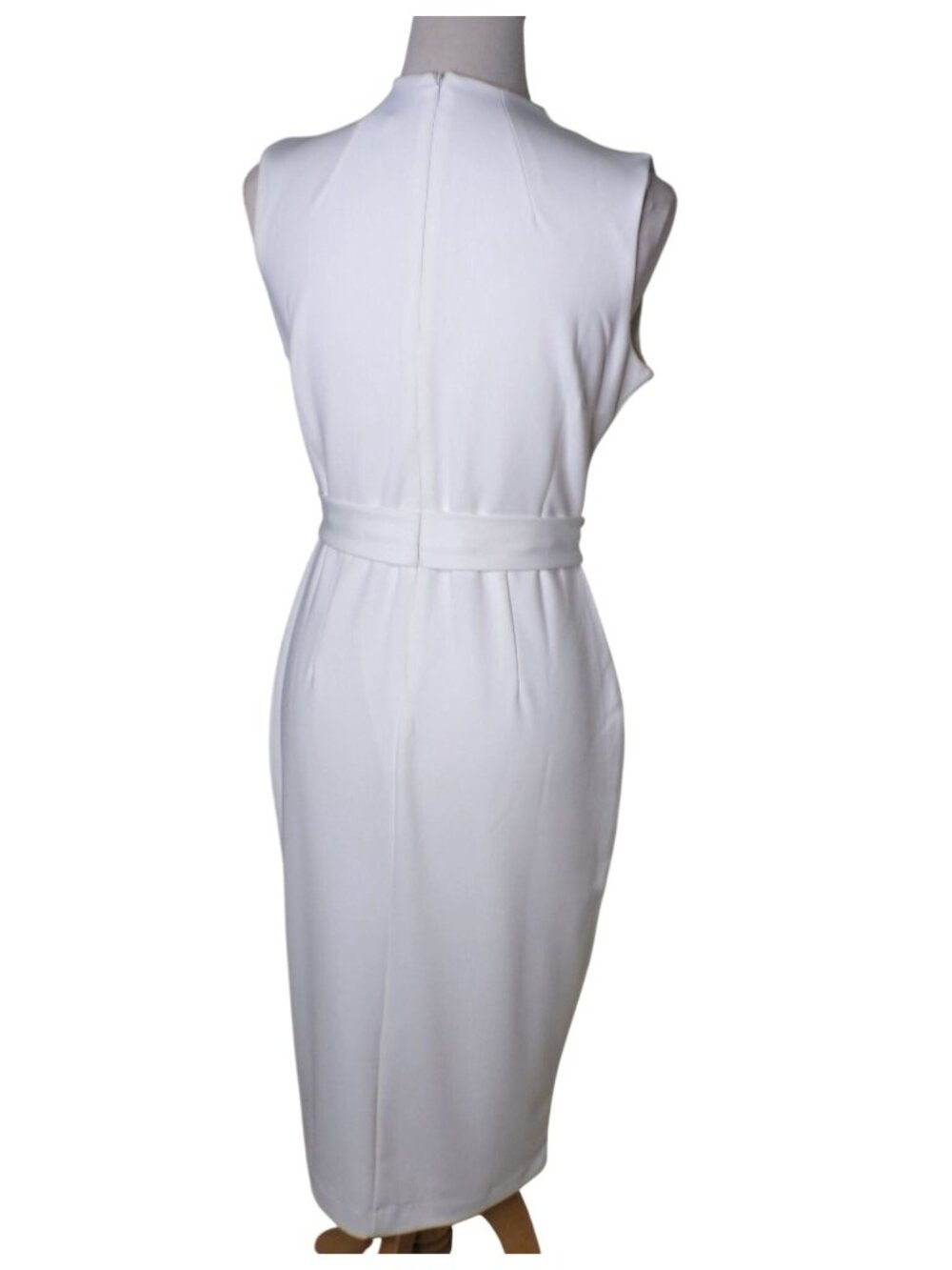 🆕ALEXIA ADMOR Mock Neck Belted Sheath Dress Ivory Cream 8 - Picture 8 of 11